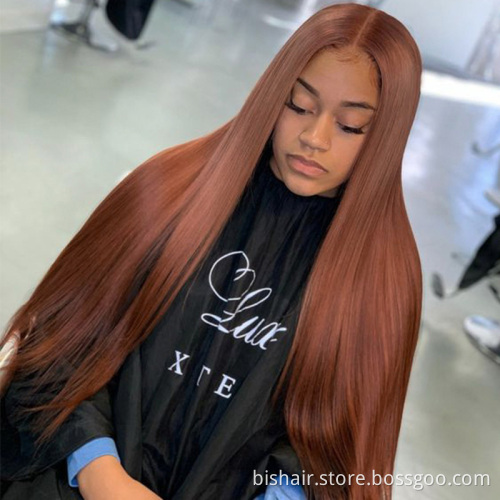 Wholesale Brown Auburn 13x4 Lace Front Human Hair Wigs Brazilian Remy Straight Pre Plucked Lace Wig For Black Women